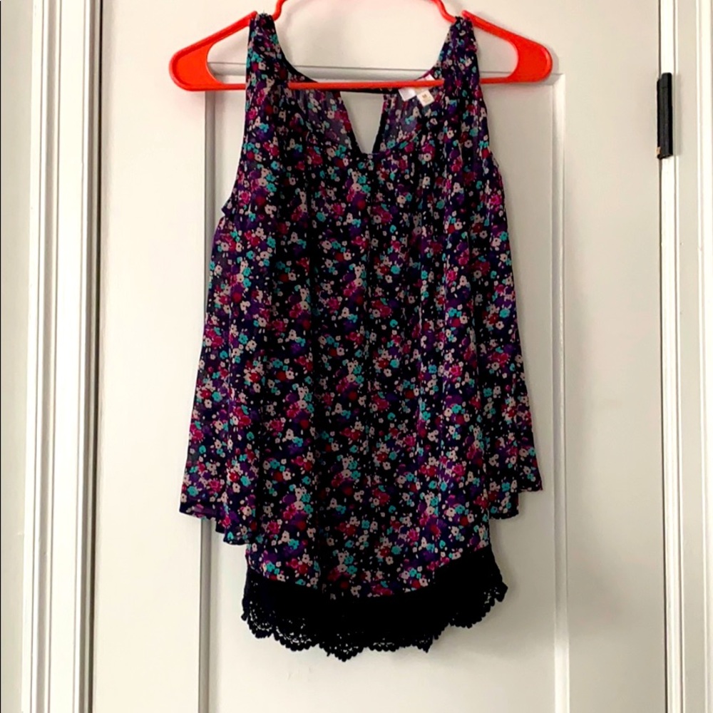 Charming Charlie’s Sheer Floral Shoulder Cut Out